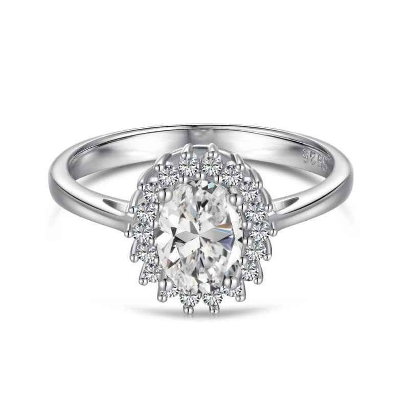 S925 Sterling Silver 5A Zircon Colored Gems Full Diamond Oval