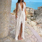Womens Solid-Color Deep V-Neck Halter Off-Shoulder Dress