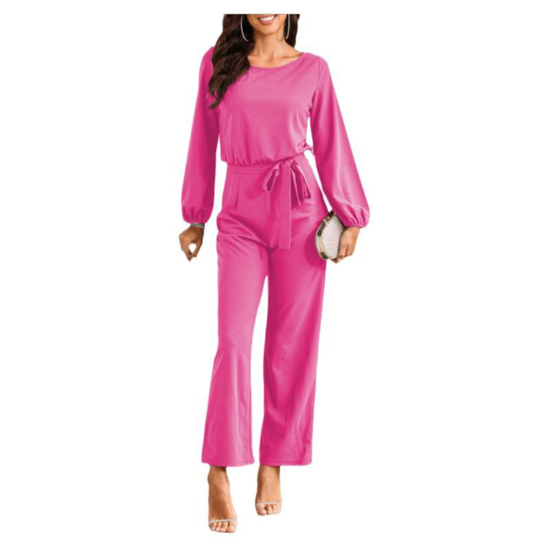 Womens Tailored Pullover Longsleeve Laceup Jumpsuit