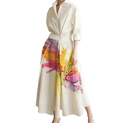 Bohemian-style Celebrity-inspired Printed Long-sleeve Dress For A Chic Getaway Look