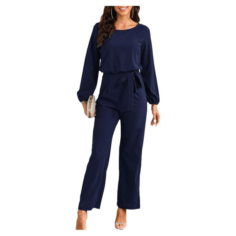 Womens Tailored Pullover Longsleeve Laceup Jumpsuit
