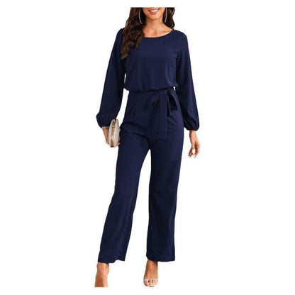 Womens Tailored Pullover Longsleeve Laceup Jumpsuit