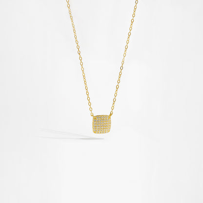 S925 Sterling Silver Square Stone Full Pave Pendant Necklace
