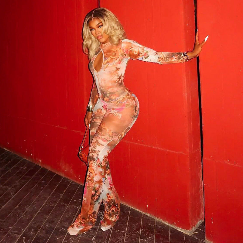 Womens Stylish Sexy Cutout Form-fitting Jumpsuit