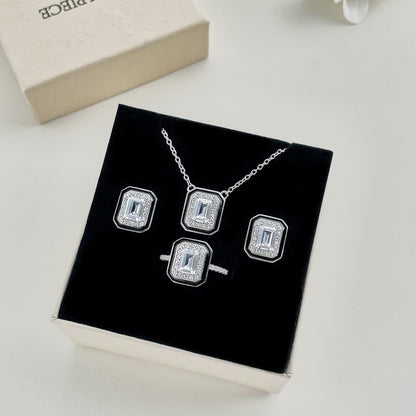 S925 Sterling Silver Ring Necklace And Earring Suit