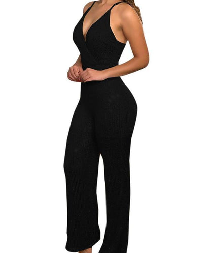 Sexy Formfitting Sequined Vneck Jumpsuit With Spaghetti Straps