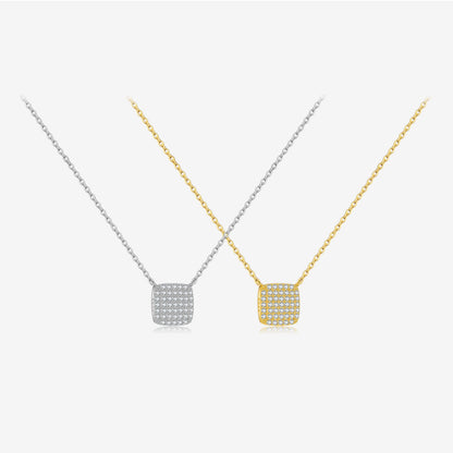 S925 Sterling Silver Square Stone Full Pave Pendant Necklace