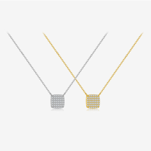 S925 Sterling Silver Square Stone Full Pave Pendant Necklace