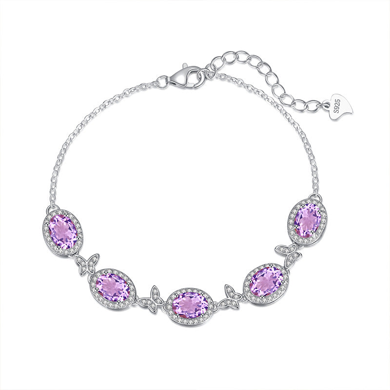 S925 Sterling Silver Inlaid Natural Crystal Butterfly Bracelet