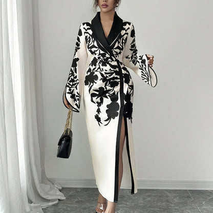 Womens Skirt Floral Print Cross Neckline Slit Maxi Dress