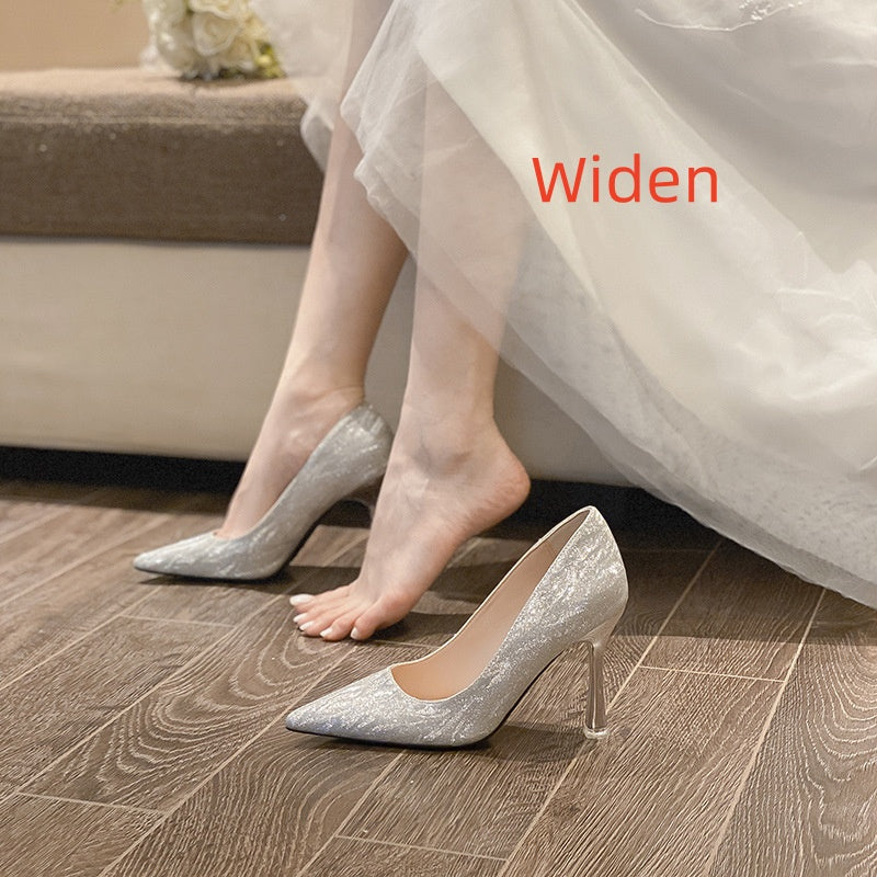 Large Size High Heel Stiletto Champagne Bridal Shoes