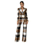 Plaid-printed Long-sleeve Tailored Suit Pants Set