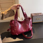 Casual Retro Solid Color PU Large Capacity Shoulder Bag