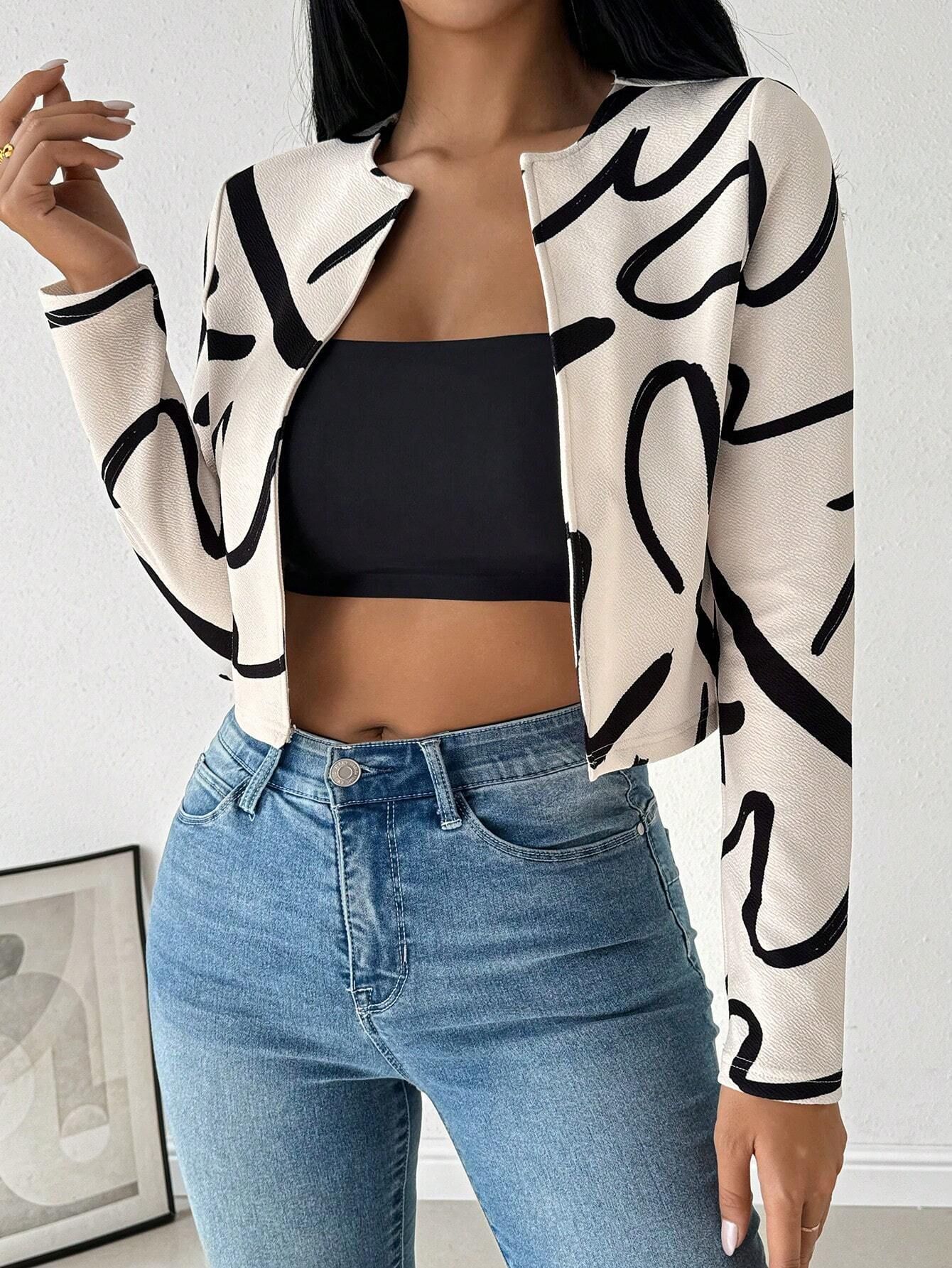 Womens Stylish Casual Printed Jacket Top