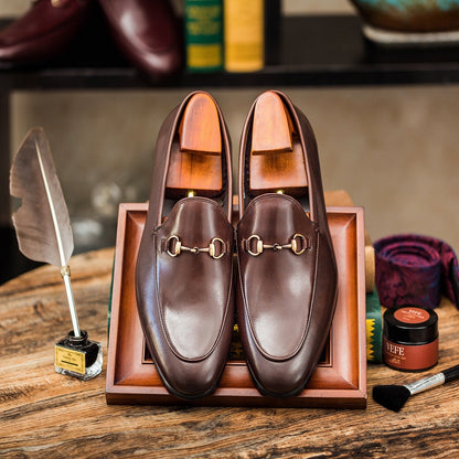 Horsebit Leather Shoes Round Toe Casual Shoes Men