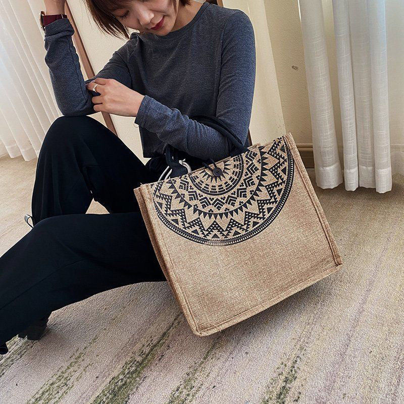 Mori Tie Linen Tote Bag Jute Shopping Bag