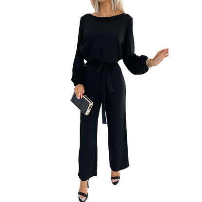 Womens Tailored Pullover Longsleeve Laceup Jumpsuit