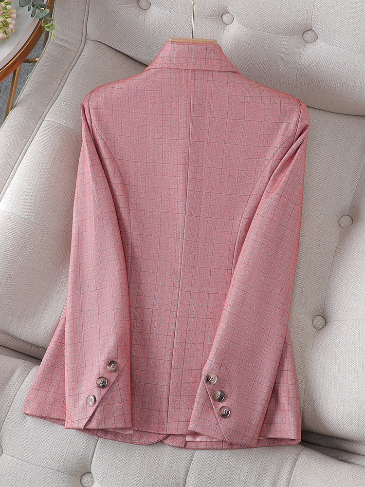 Women's Small Pink Checked Suit Jacket