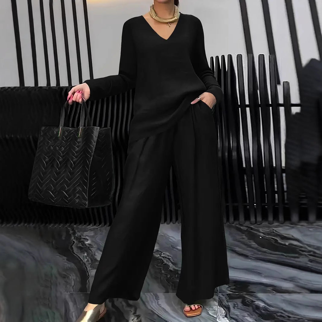 Womens Solid Color Casual Travel Set With Long Sleeves