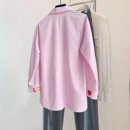 Womens Fashion Casual Embroidered Long-Sleeve Shirt