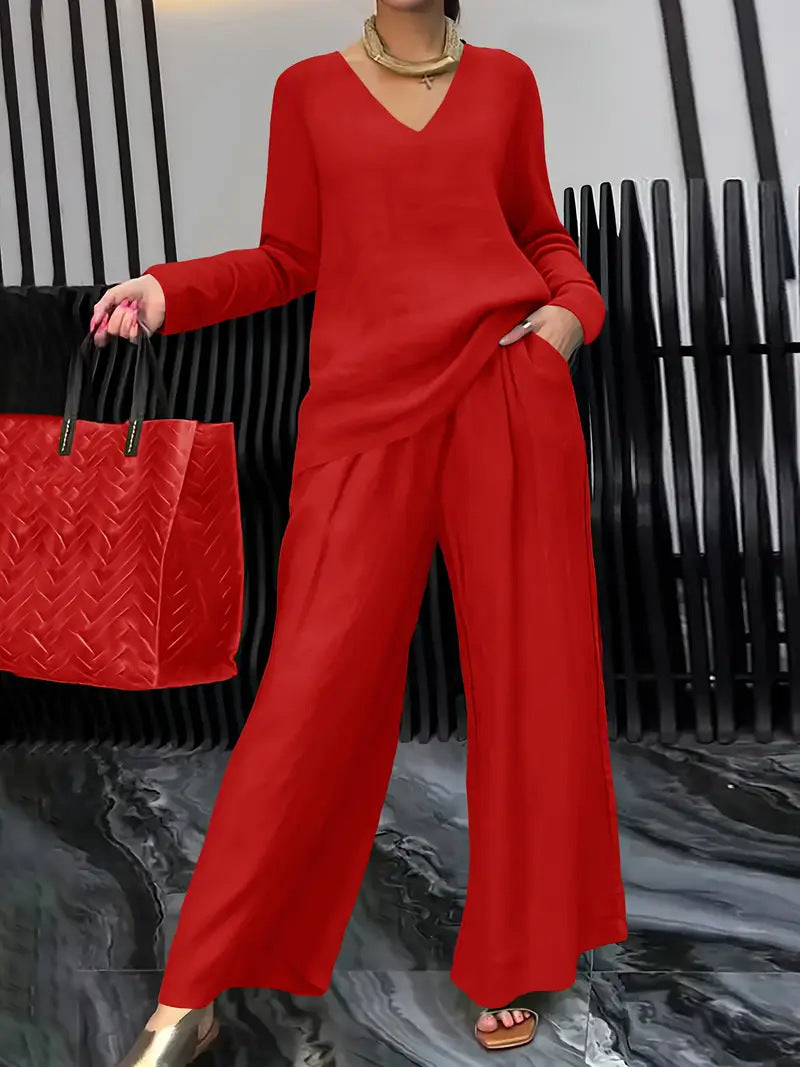 Womens Solid Color Casual Travel Set With Long Sleeves