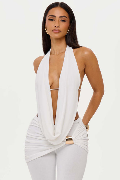 Solid-color Halter V-neck Set For A Chic Elegant