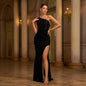 One-shoulder Slant Collar Sequined Slim-fit Sheath Banquet Split Evening Dress