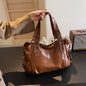 Casual Retro Solid Color PU Large Capacity Shoulder Bag