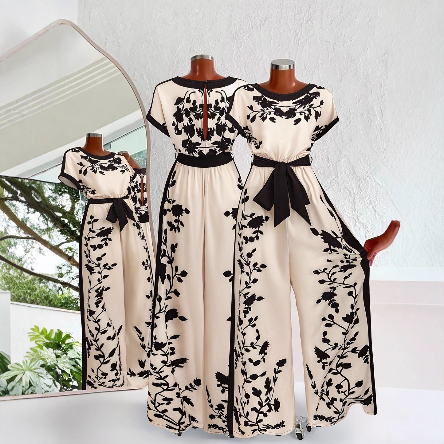 Womens Printed Colorblock Tie-Waist Short-Sleeve Jumpsuit