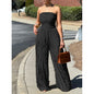 Womens Solid-Color Strapless Sleeveless Wide-Leg Casual Jumpsuit