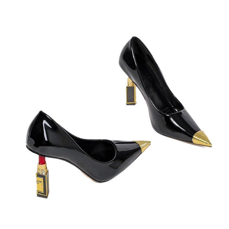 Shallow-mouth Sexy Anti-collision Metal Toe Patent Leather Shoes
