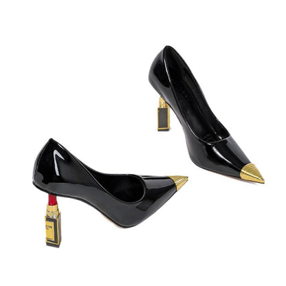 Shallow-mouth Sexy Anti-collision Metal Toe Patent Leather Shoes