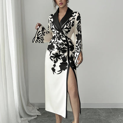 Womens Skirt Floral Print Cross Neckline Slit Maxi Dress