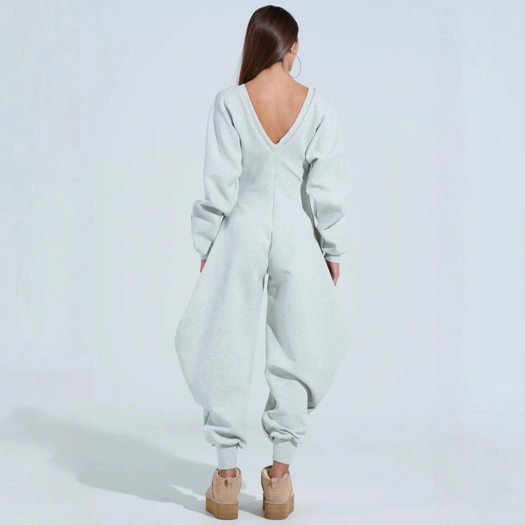 Sexy Long-sleeve Bodycon Jumpsuit With A Tight-fitting V-neck