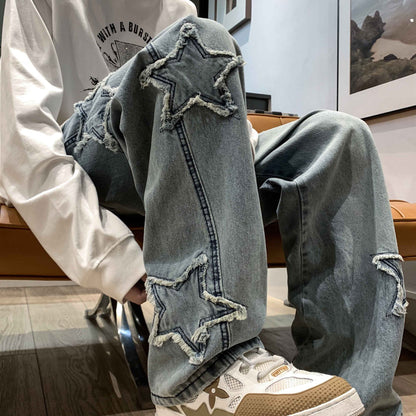 Mens Flared Loose High-Street Straight-Leg Pants
