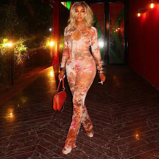 Womens Stylish Sexy Cutout Form-fitting Jumpsuit