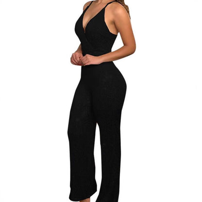 Sexy Formfitting Sequined Vneck Jumpsuit With Spaghetti Straps