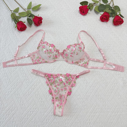 Lace Steel Bracket Transparent Mesh Sexy Lingerie Set