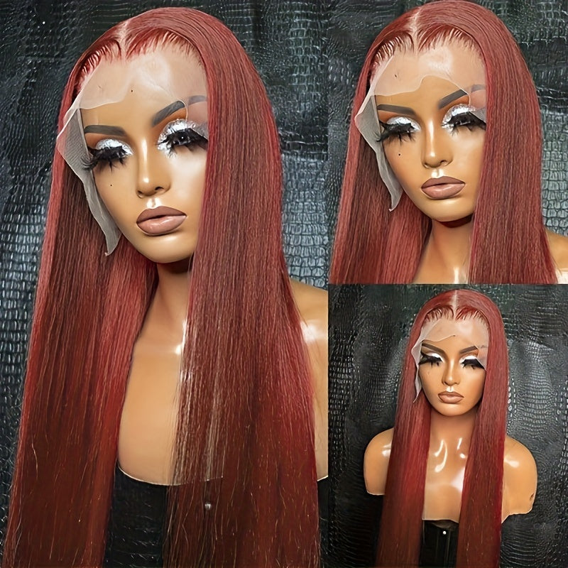 13x4 HD Lace Frontal Human Hair Wig, Straight Hair Reddish Brown Color, 150 Density