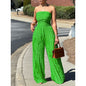 Womens Solid-Color Strapless Sleeveless Wide-Leg Casual Jumpsuit