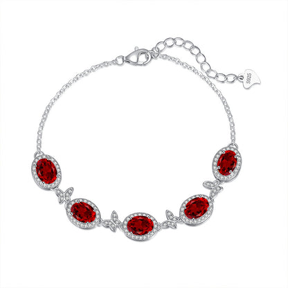 S925 Sterling Silver Inlaid Natural Crystal Butterfly Bracelet