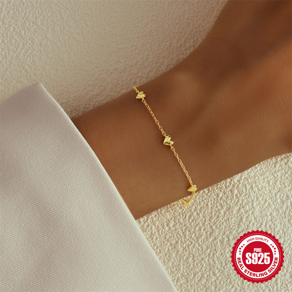 S925 Sterling Silver Minimalist INS Love Twin All-match Bracelet