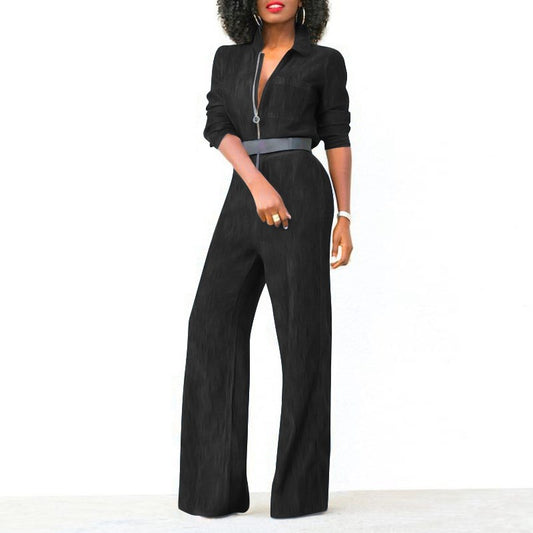 Plus-size Zipper Denim Jumpsuit For Women