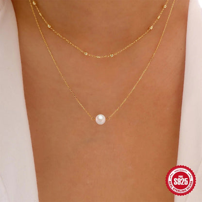 S925 Sterling Silver Temperamental Double Layer Twin Pearl Necklace For Women