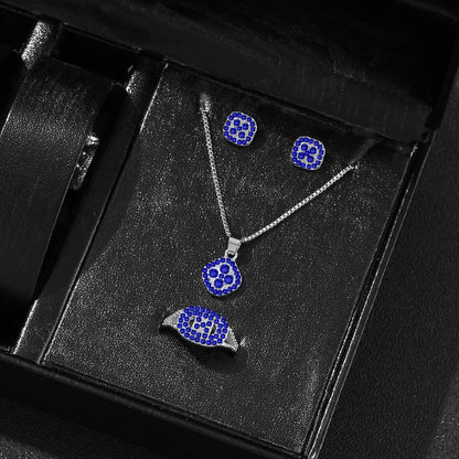 1PC Luxury Cube Jewelry Set, Women's Elegant Necklace, Earrings & Ring Set, Perfect Gift for Valentine's Day, Christmas Gift, Bi