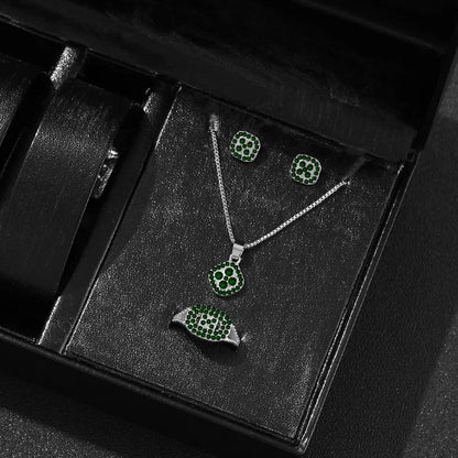1PC Luxury Cube Jewelry Set, Women's Elegant Necklace, Earrings & Ring Set, Perfect Gift for Valentine's Day, Christmas Gift, Bi