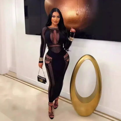 Dress Tight hollowed out embroidered long sleeved jumpsuit elegant art gallery Evening dresses dresses 2025 woman Summer dress