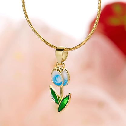 Creative Rotatable Pink Flower Necklace For Women Titanium Steel Rotatable Spinner Clavicle Choker Anti Stress Anxiety Jewelry