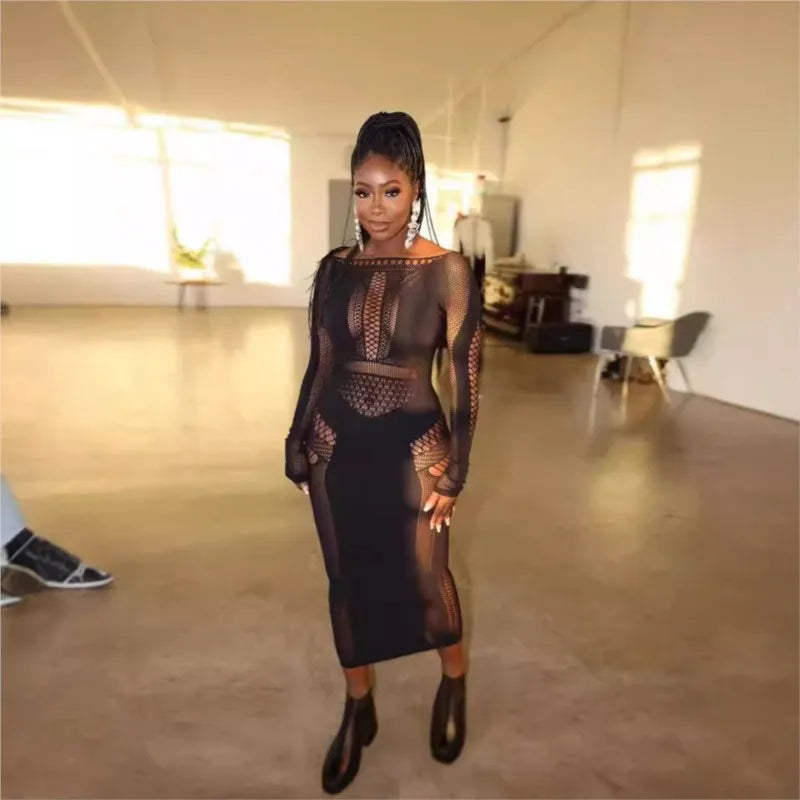 Dress Tight hollowed out embroidered long sleeved jumpsuit elegant art gallery Evening dresses dresses 2025 woman Summer dress