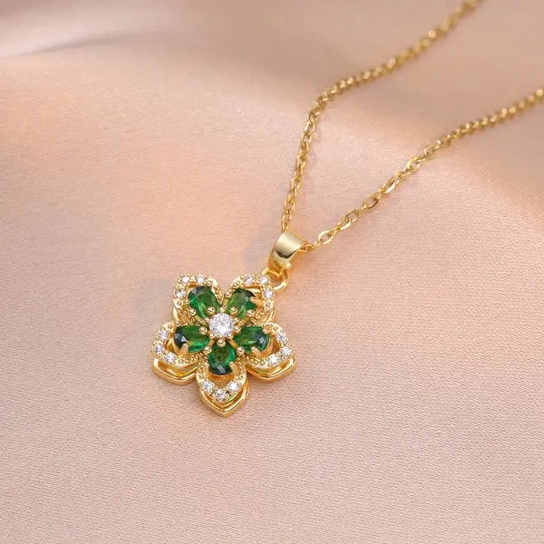 Creative Rotatable Pink Flower Necklace For Women Titanium Steel Rotatable Spinner Clavicle Choker Anti Stress Anxiety Jewelry